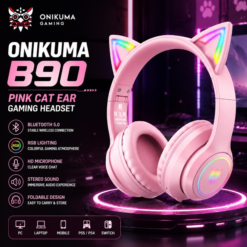 Onikuma B90 Pink Cat Ear Gamin - огляд і ціна Pc Gaming Apple